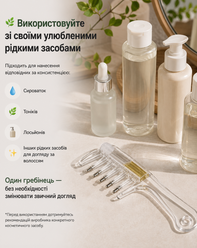 Гребінь підходить для сироватки, тоніка та лосьйону